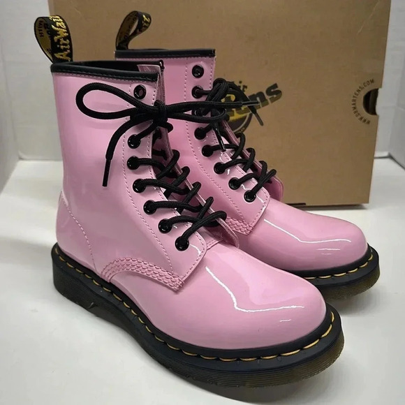 Dr. Martens Docs 1460 Combat Boots Patent Leather Pale Pink New Women's Size 6 - Picture 4 of 10